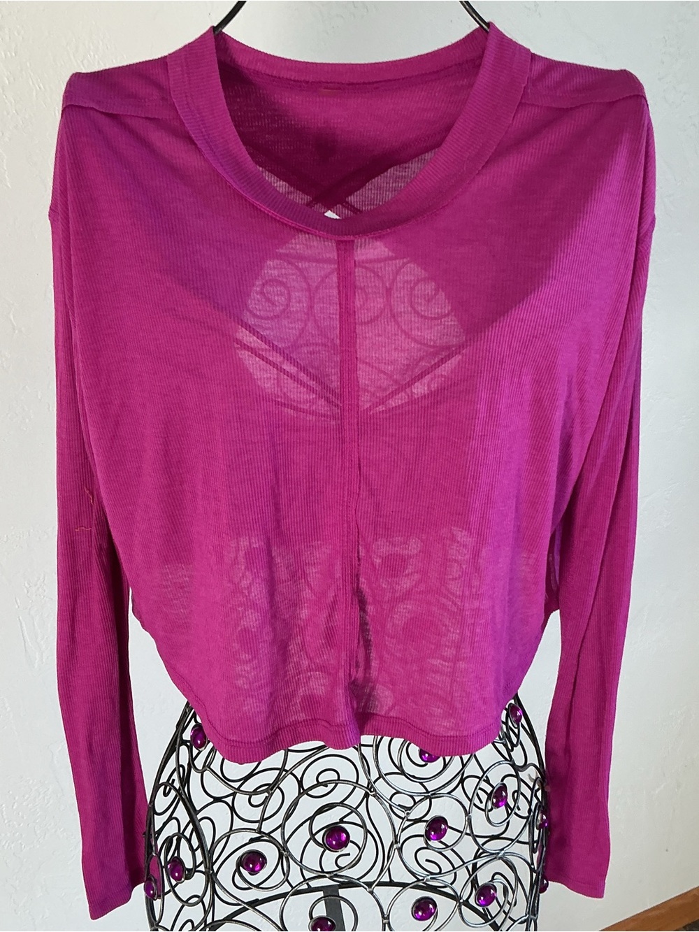 Free Peoples Magenta Long-Sleeve Lightweight Back Cutout Tee